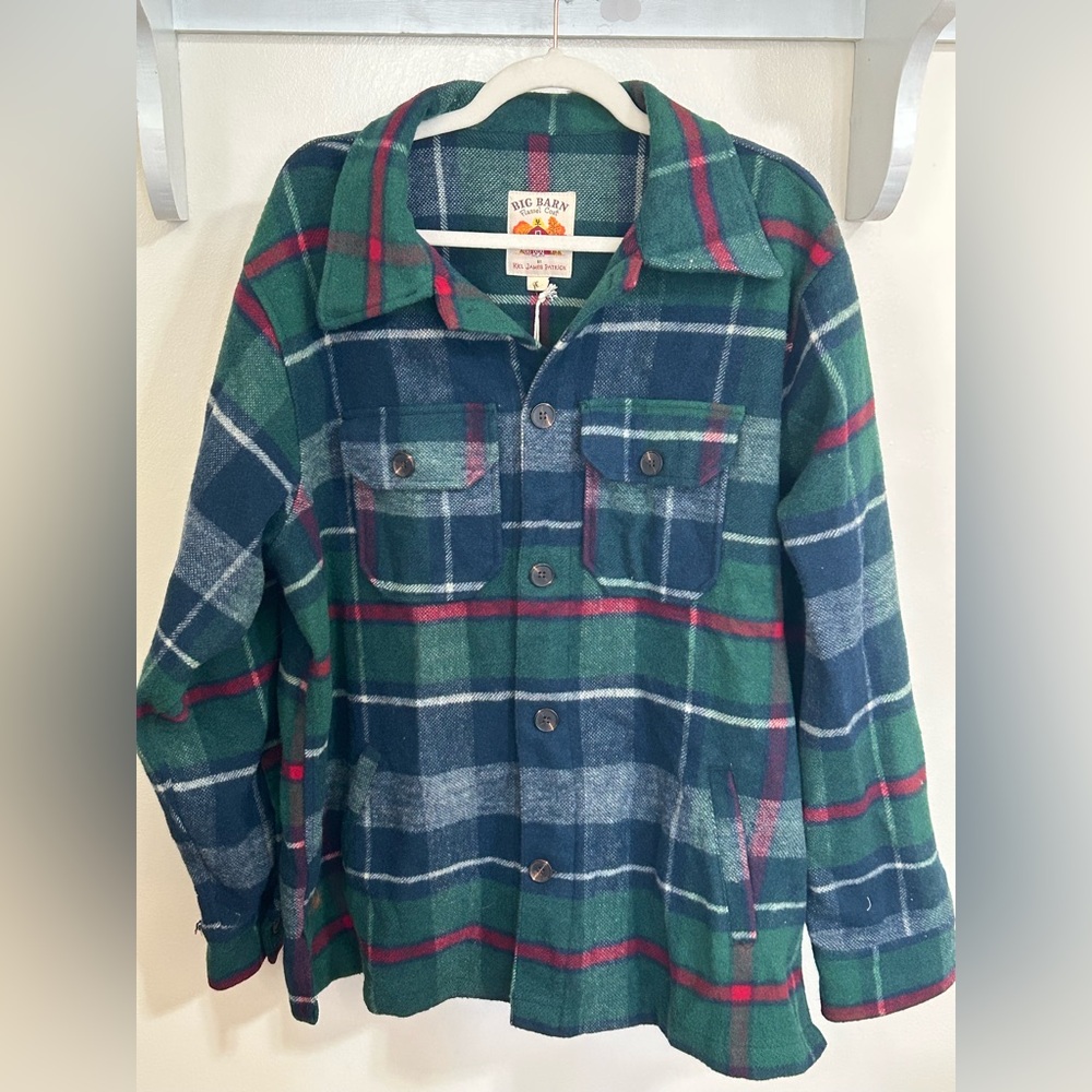 NEW Kiel James Patrick Barn Coat Green, Navy & Red Plaid Button-Front.